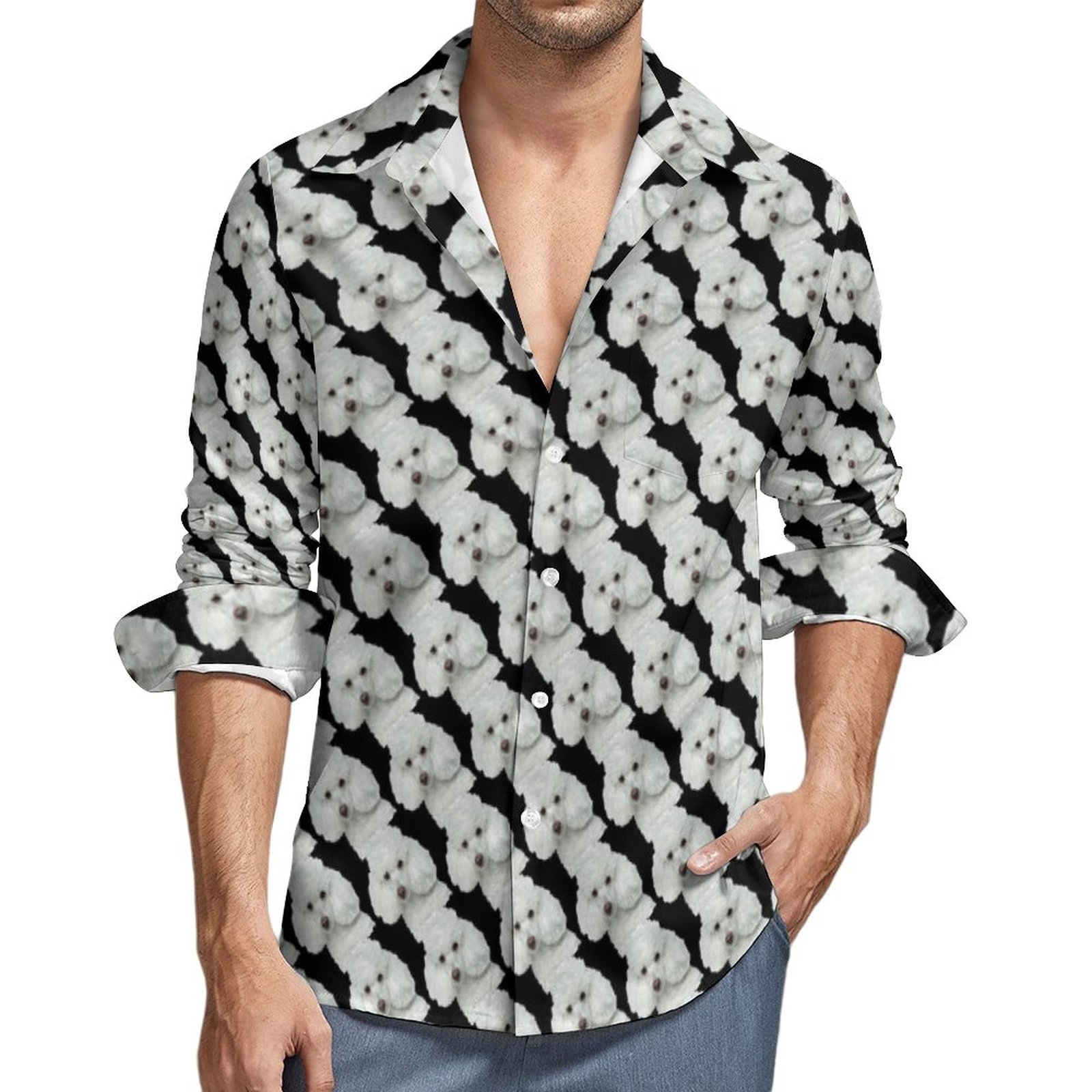 mens dog print dress shirt Golden Retriever Men Button Up Shirt, Dog Animal Navy Short Sleeve Print Casual Buttoned Down Summer Male Guys Collared Designer Dress
