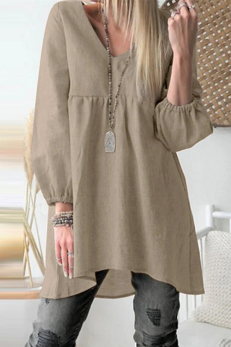 Casual Solid Patchwork V Neck Dresses(3 Colors) - Life is Beautiful for You - SheChoic