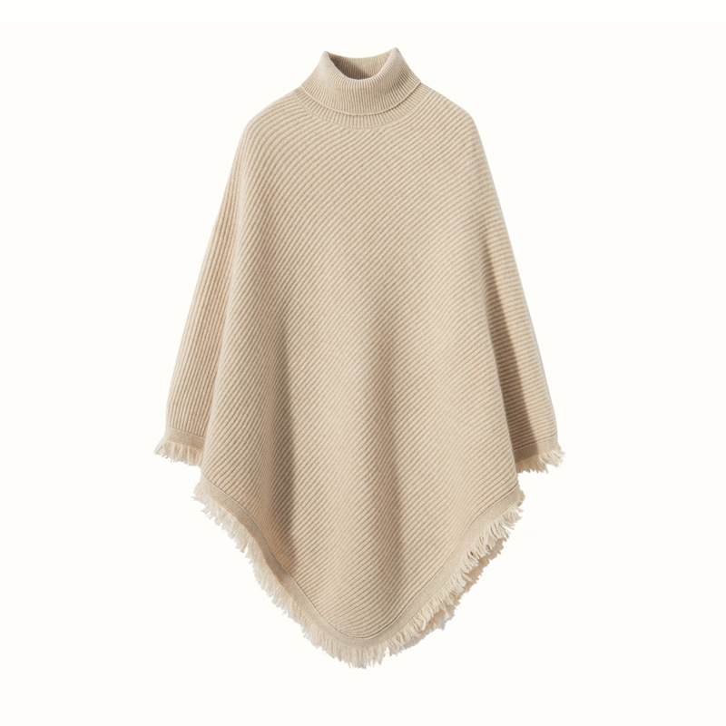 Turtleneck Cape Cashmere Sweater For Women REAL SILK LIFE