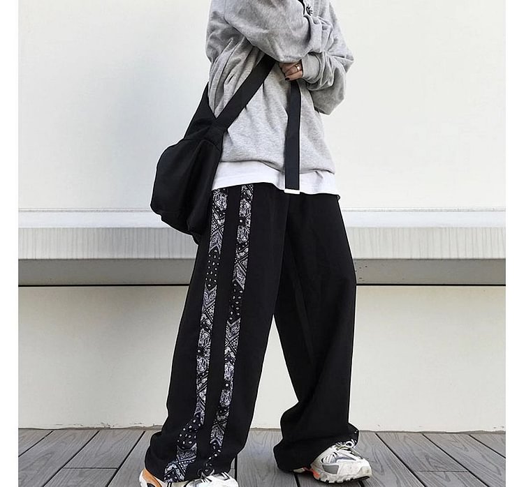 High-Waist Print Panel Wide-Leg Pants ZE35