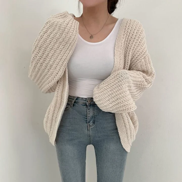 ABEBEY Autumn Winter Sweater Cardigans Loose Long Sleeve Solid Color Casual Knitted Coat Women Korean Style Vintage Knitwear Jacket