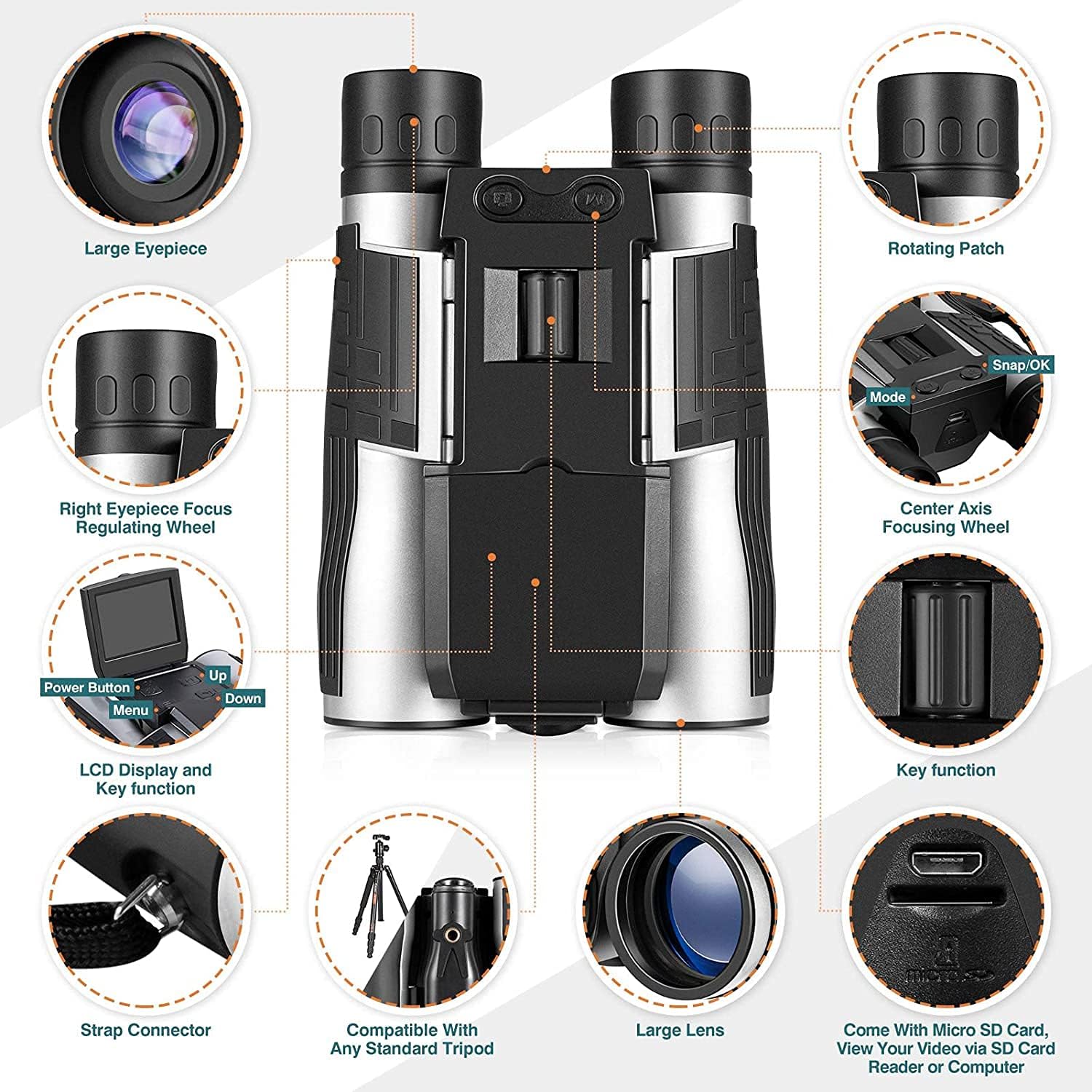 BekinTek 12x32 Digital Binoculars with Camera 2.4" LCD 8x Digital Zoom 48MP Photo 2.5K Video Recoder Camcorder for Bird Watching Concerts Sports Games 8