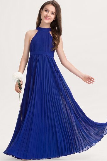 Daisda Royal Blue Sleeveless A Line Pleated Junior Bridesmaid Dress