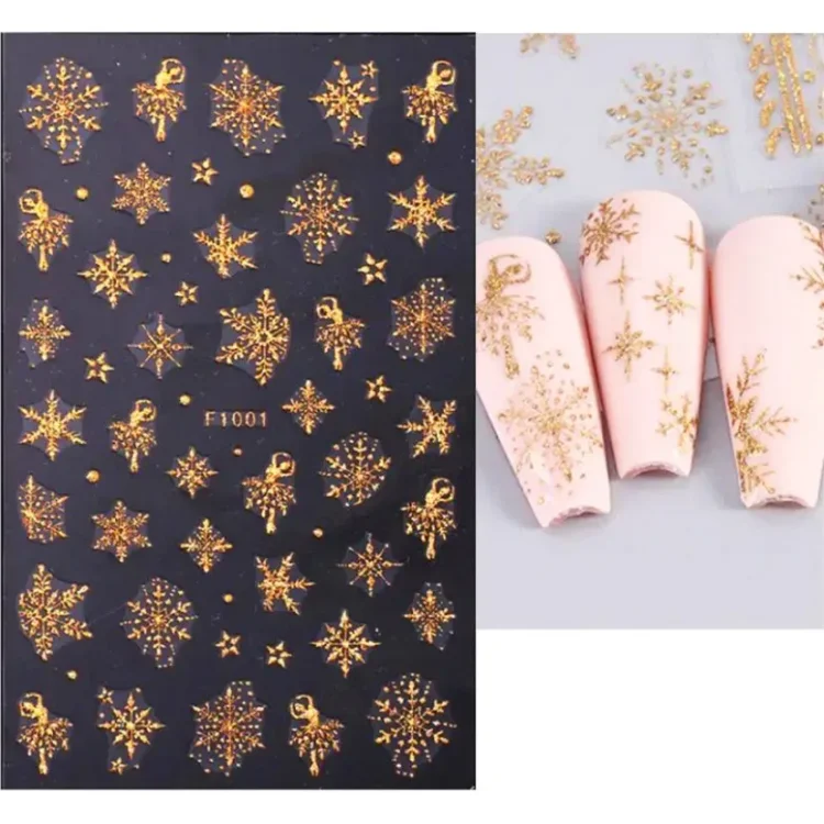 3D gold glitter snowflake nail sticker winter reflective white sweater star dancer Christmas tree foil Xmas New Year decal tips