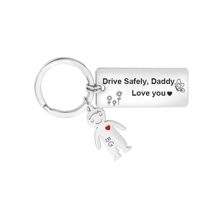 Personalized Kid Charm Keychain Engraved 1 Name Drive Safely Family Keychain