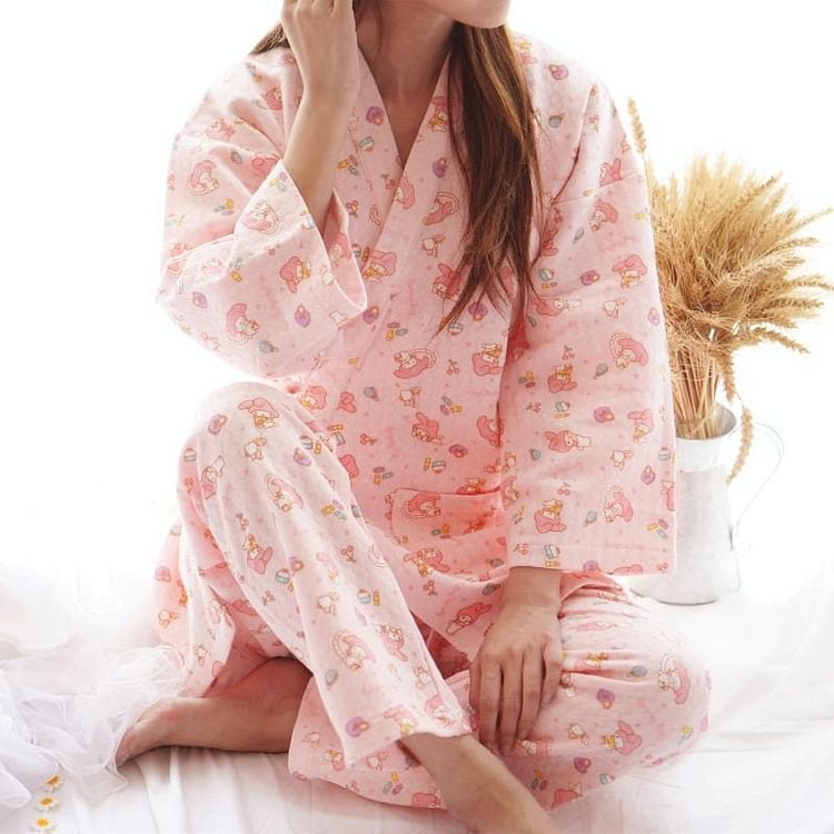 Japanese Bunny Printing Home Wear Kimono Set SP164920