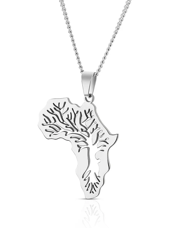 Hollow Tree Of Life Map Pendant Titanium Steel Chain Necklace