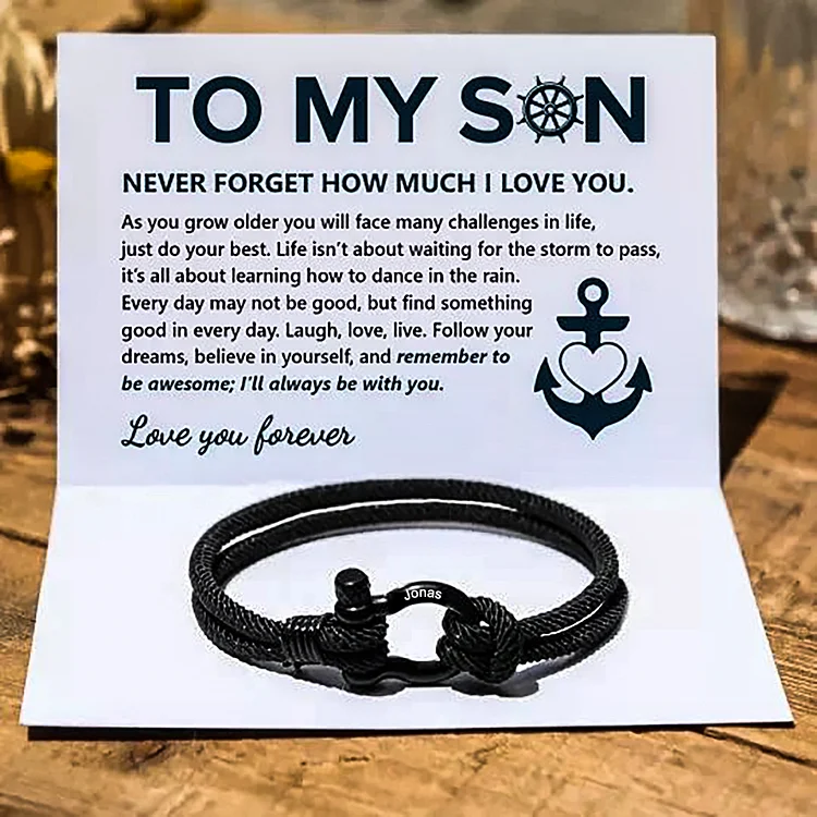 To My Son Personalized Name Love Knot Bracelet "Love You Forever" Nautical Bracelet for Son