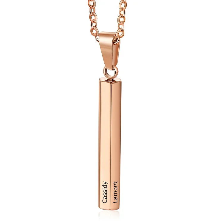 Engraved Vertical Bar Necklace with 6 Names Personalized 3D Bar Necklace Women pendant