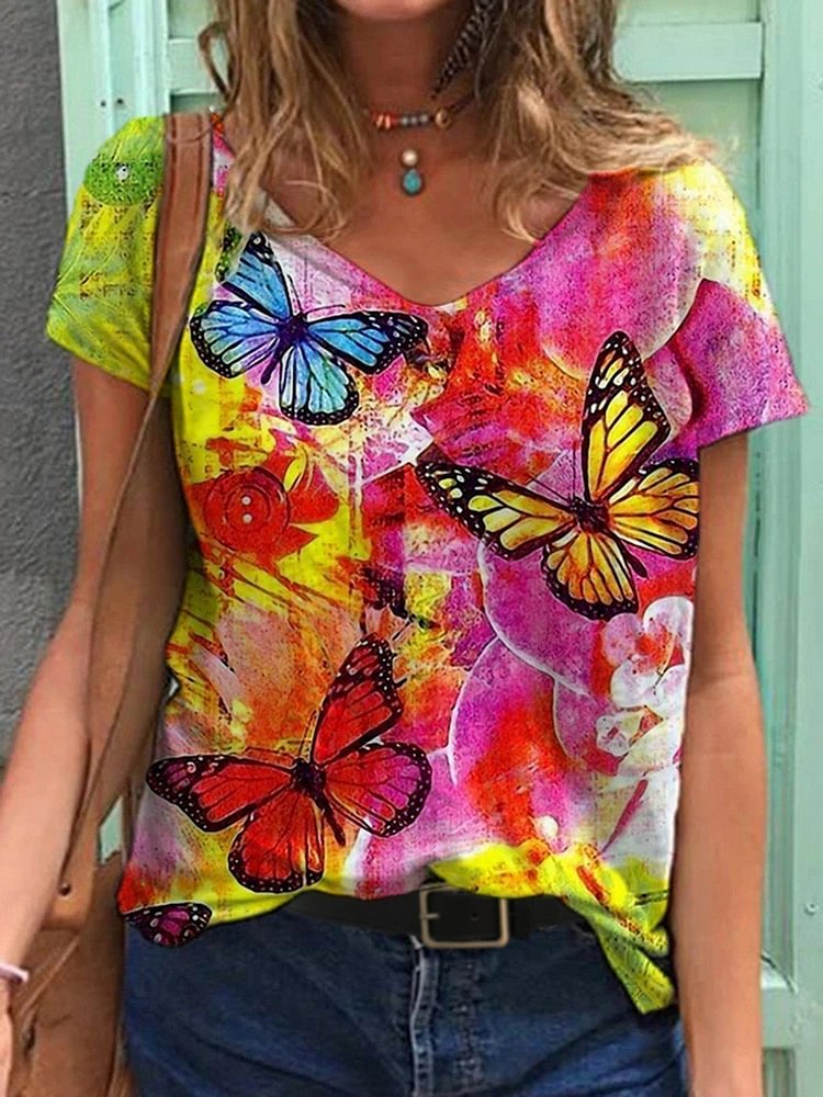 Bestdealfriday Butterfly Painting Print T-Shirt