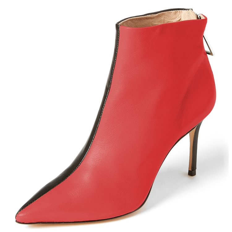 Red and Black Contrast Stiletto Heel Ankle Booties |FSJ Shoes