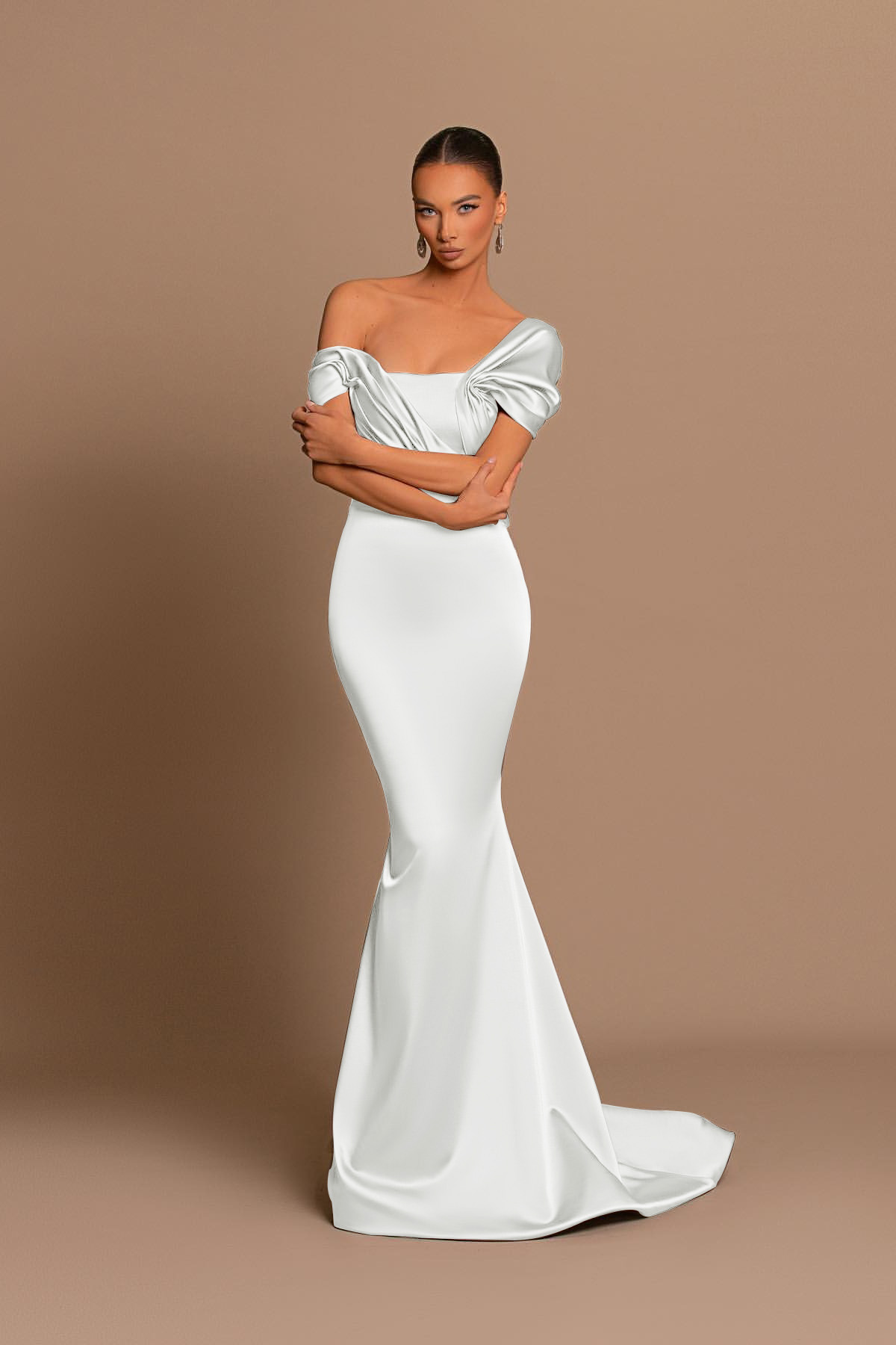 Lvs&Broner Glamorous Gray Off-Tne-Shoulder Mermaid Prom Dress With Split