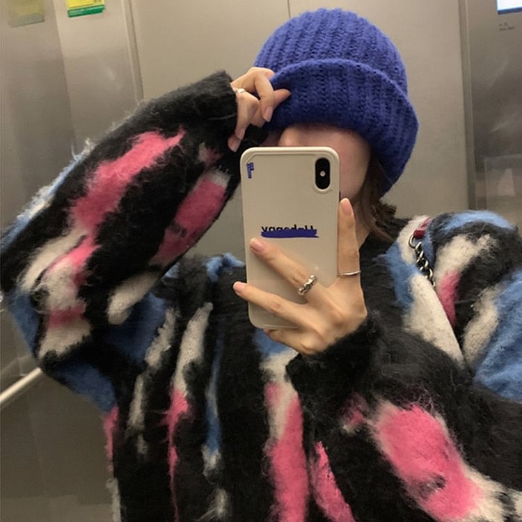 Winter New Colorful Rainbow Fashion Pullover for Ladies Elagant Termperament Mild Sweaters Loose Oversize Casual Sweaters - BlackFridayBuys