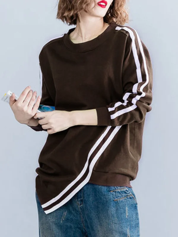 Cropped Long Sleeves Striped Round-Neck Hoodies&Sweatshirt