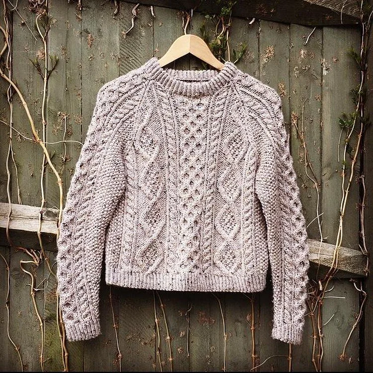 Woman Aran Jacquard Weave Cozy Warm Sweater