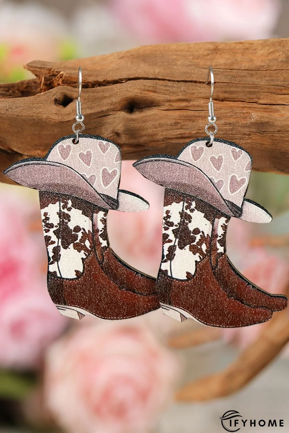 Pink Western Denim Boots Cow Print Dangle Earrings | IFYHOME