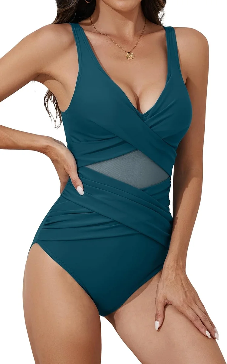 One Piece Swimsuit Women Mesh Tummy Control Bathing Suit