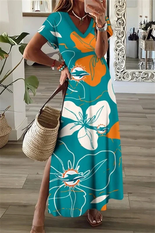 Miami Dolphins
V-Neck Sexy Side Slit Long Dress