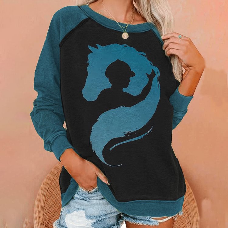 Vefave Casual Horse Silhouette Print Sweatshirt