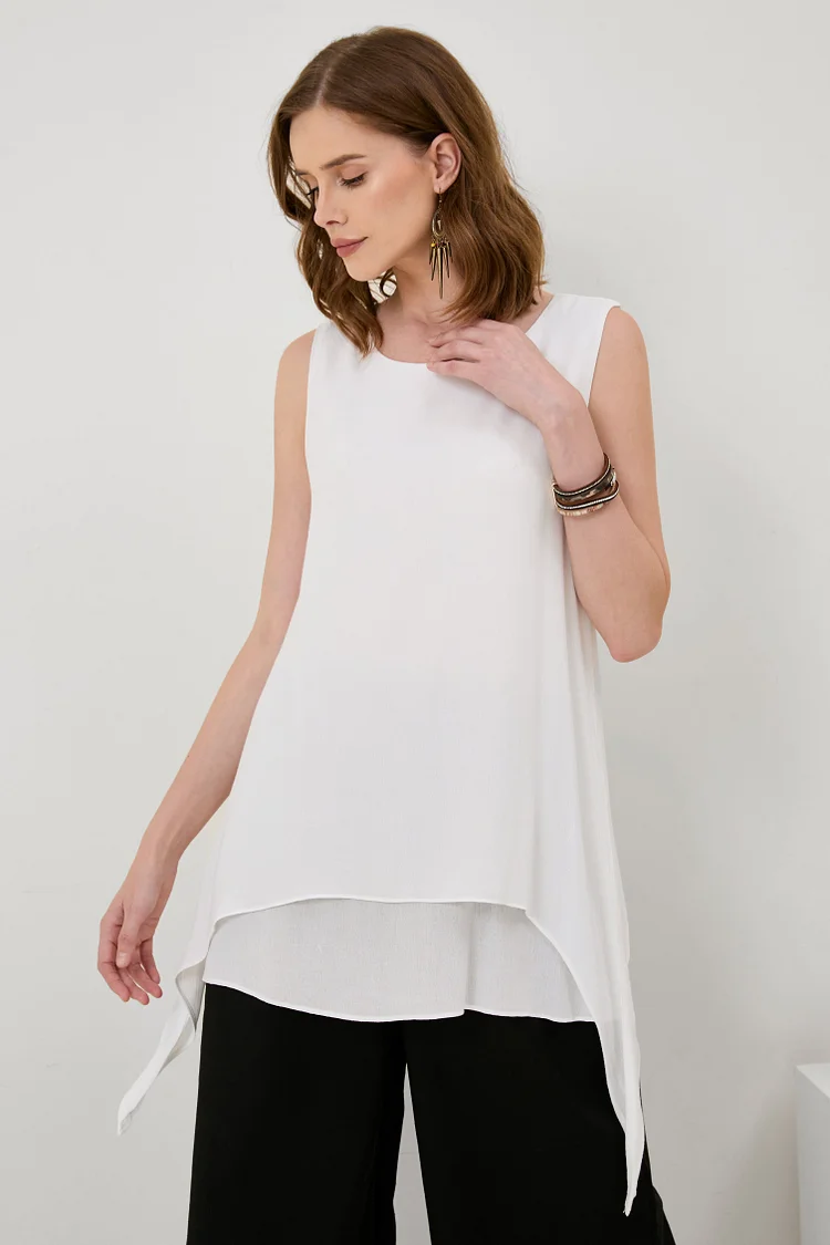 Womens Linen Crinkle Gauze Sleeveless Layered Shirt[ Pre Order ]