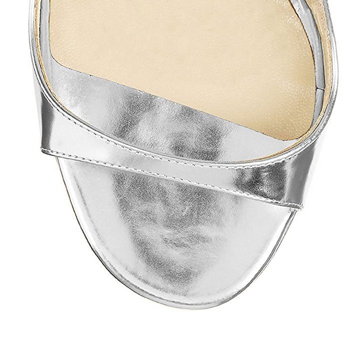 Silver Metallic Heels Peep Toe Strappy Sandals by FSJ |FSJ Shoes