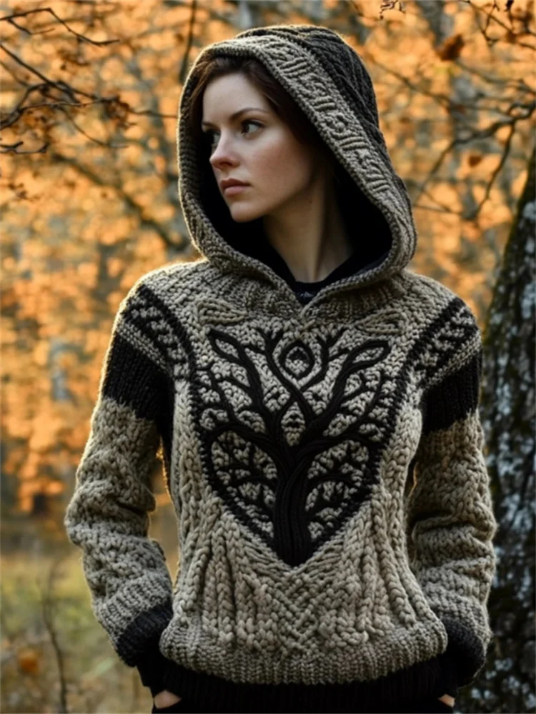 Viking Tree Of Life Tribal Celtic Cozy Chunky Hooded Sweater