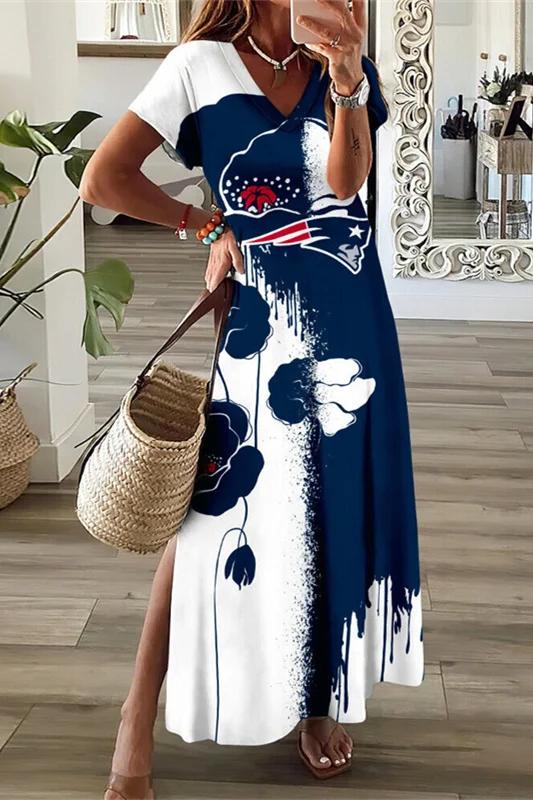 New England Patriots
V-Neck Sexy Side Slit Long Dress