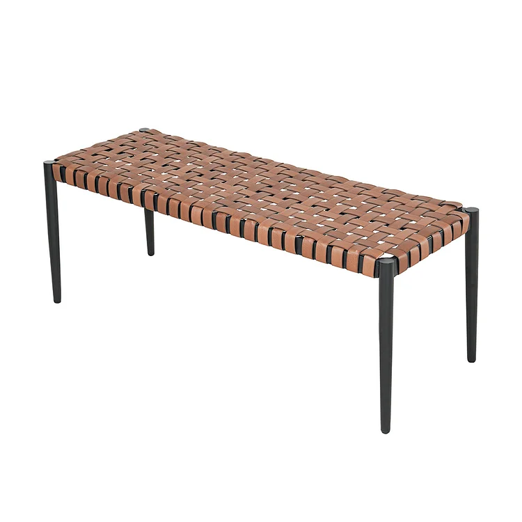 GRAND PATIO Outdoor/Indoor 2-Seat Bench,Steel Frame Leather-Look Resin Wicker Bench for Small Front Porch Entryway Bench