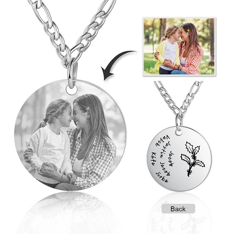 Persoanlized Birth Flower Necklaces Bracelets Custom Photo Engraved With Up to 6 Names