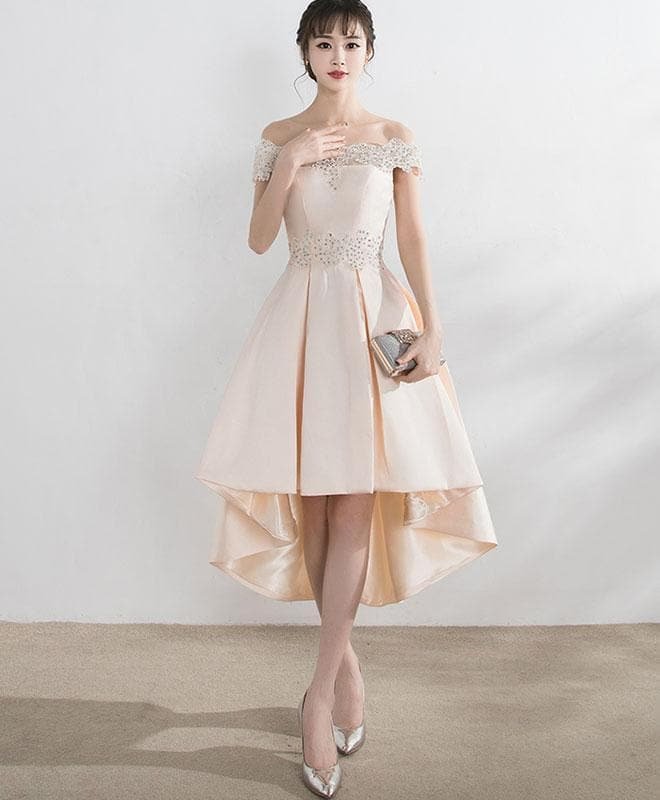 Champagne Lace High Low Prom Dress