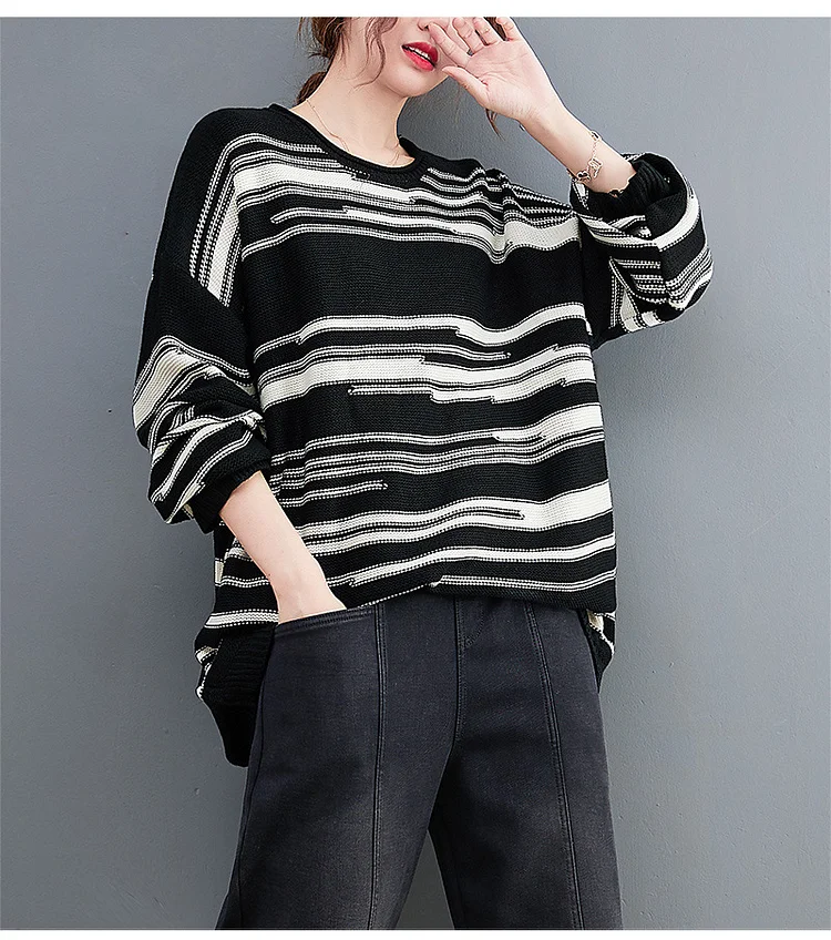 Loose Striped Knitted Pullover Sweater