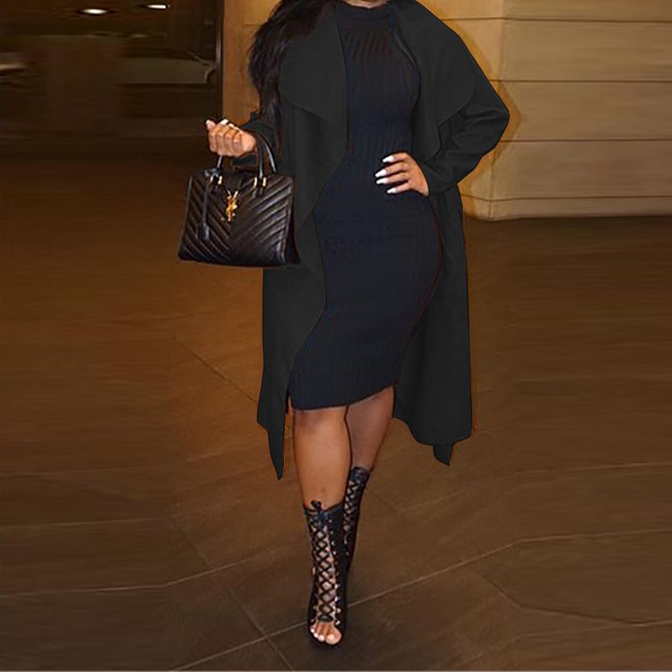 Casual Lapel Solid Color Trench Coat