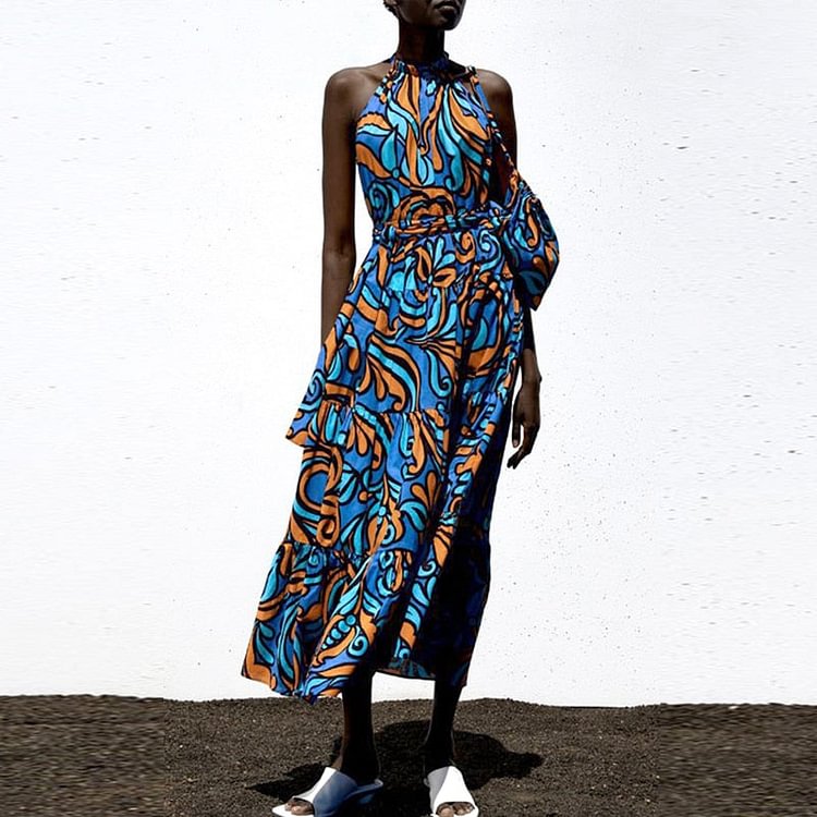 New Summer Women Vintage Print Sleeveless Boho Dress Casual O-Neck A-Line Elegant Beach Midi Dresses Ladies Vestido Robe Mujer - BlackFridayBuys