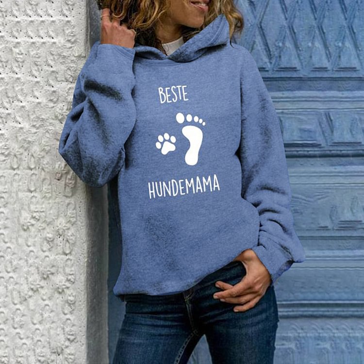 Vefave Dog Paw Print Casual Long Sleeve Hoodie