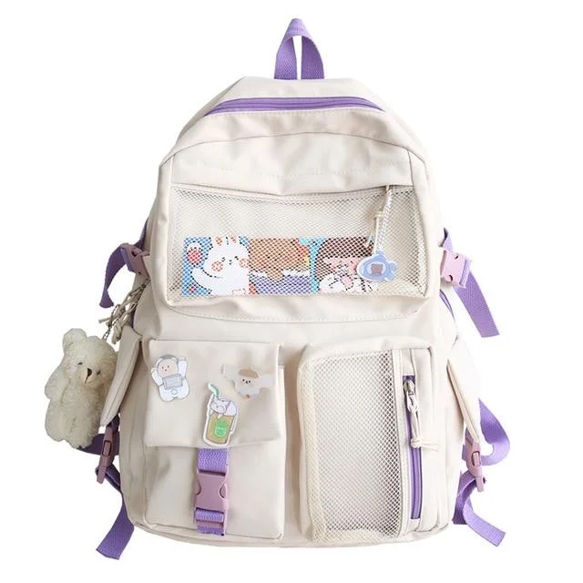 MeWaii® Nylon Study Besties Backpack with Bear KeychainFor Holiday Gift Christmas