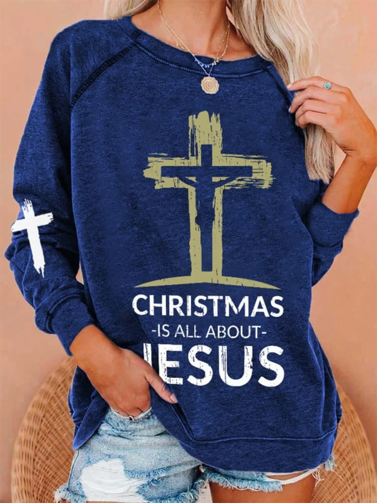 Vefave Christmas is All About Jesus Print Sweatshirt