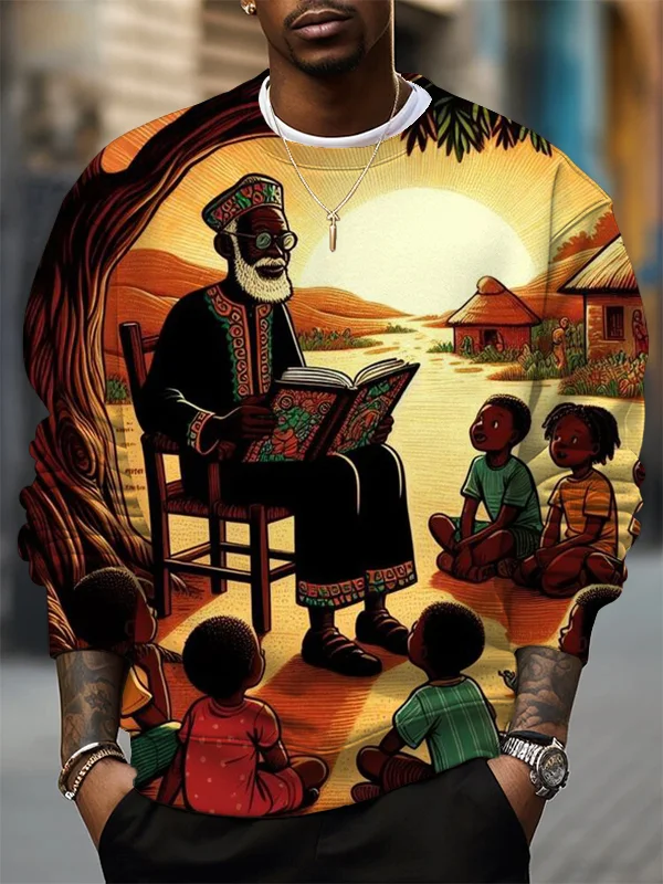 Men's Retro African Village Print Casual Sweatshirt