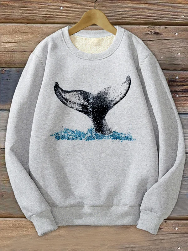 Men's Whale Tail Art Printed Ocean Lover Casual Sweatshirt