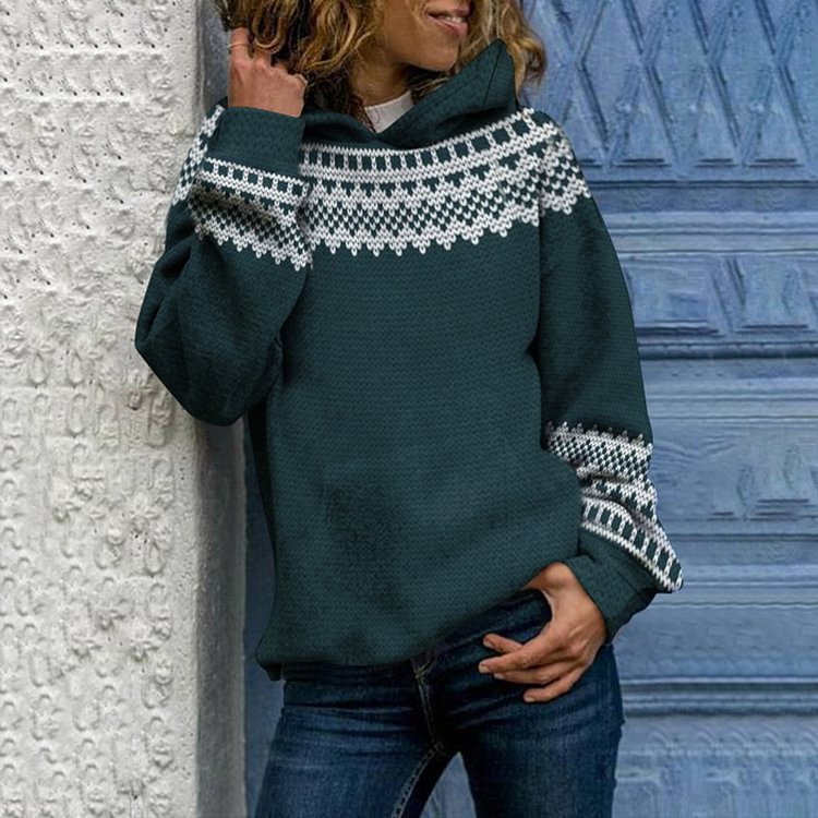 Vefave Fairman Island Sweater Print Vintage Hoodie