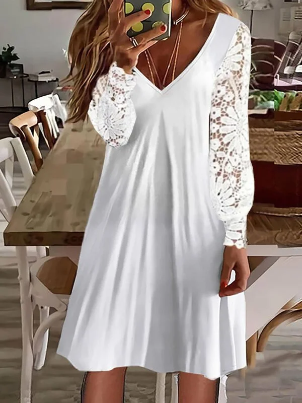 Lace Long Sleeve Solid Color Casual Dress