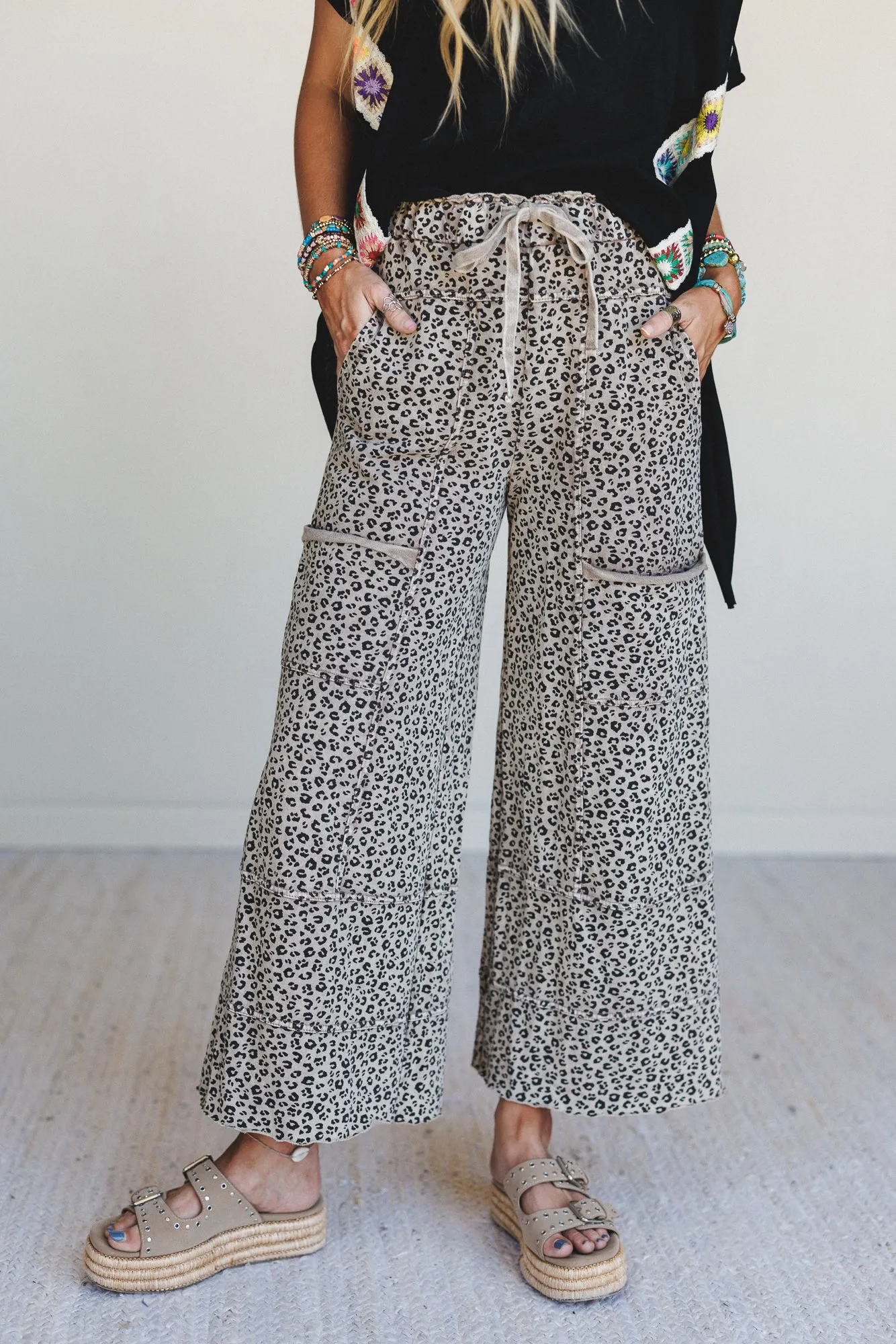 Lucky One Animal Print Wide Leg Pants - Mocha