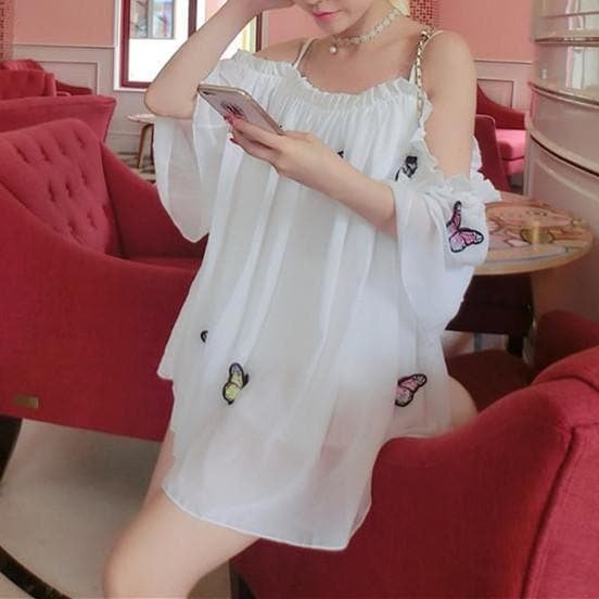 White/Pink Fairy Butterfly Chiffon Shirt SP1812320