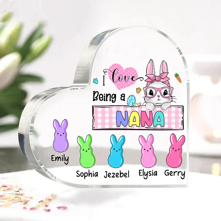 6 Names - Personalized Acrylic Heart Keepsake Custom Names Bunny Ornaments Gifts for Grandma/Mother
