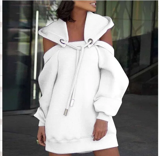 Uforever21 Graduation Gifts  Women's solid color hooded long sleeve sweater dresses Women Sweatshirts Oversized Dress Long Sleeve Personality Loose Dress