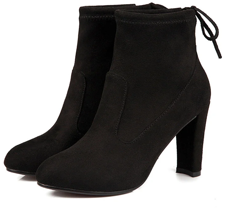 Black Almond Toe Suede Chunky Heel Ankle Boots Vdcoo