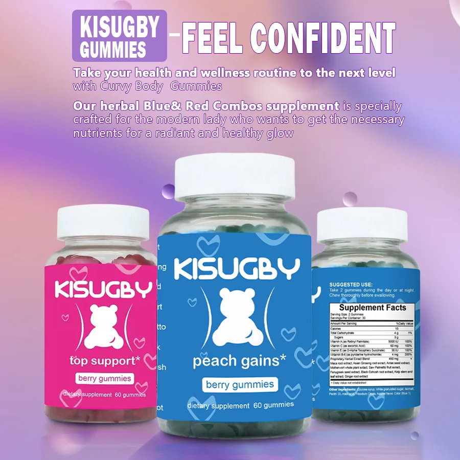 KISUGBY Gummies Combo Pack - Top Support and Peach Gains Gummies - Workout Aid - Women’s Support Supplement - Berry Flavored - Essential Herbs - Multivitamins Dietary Fitness