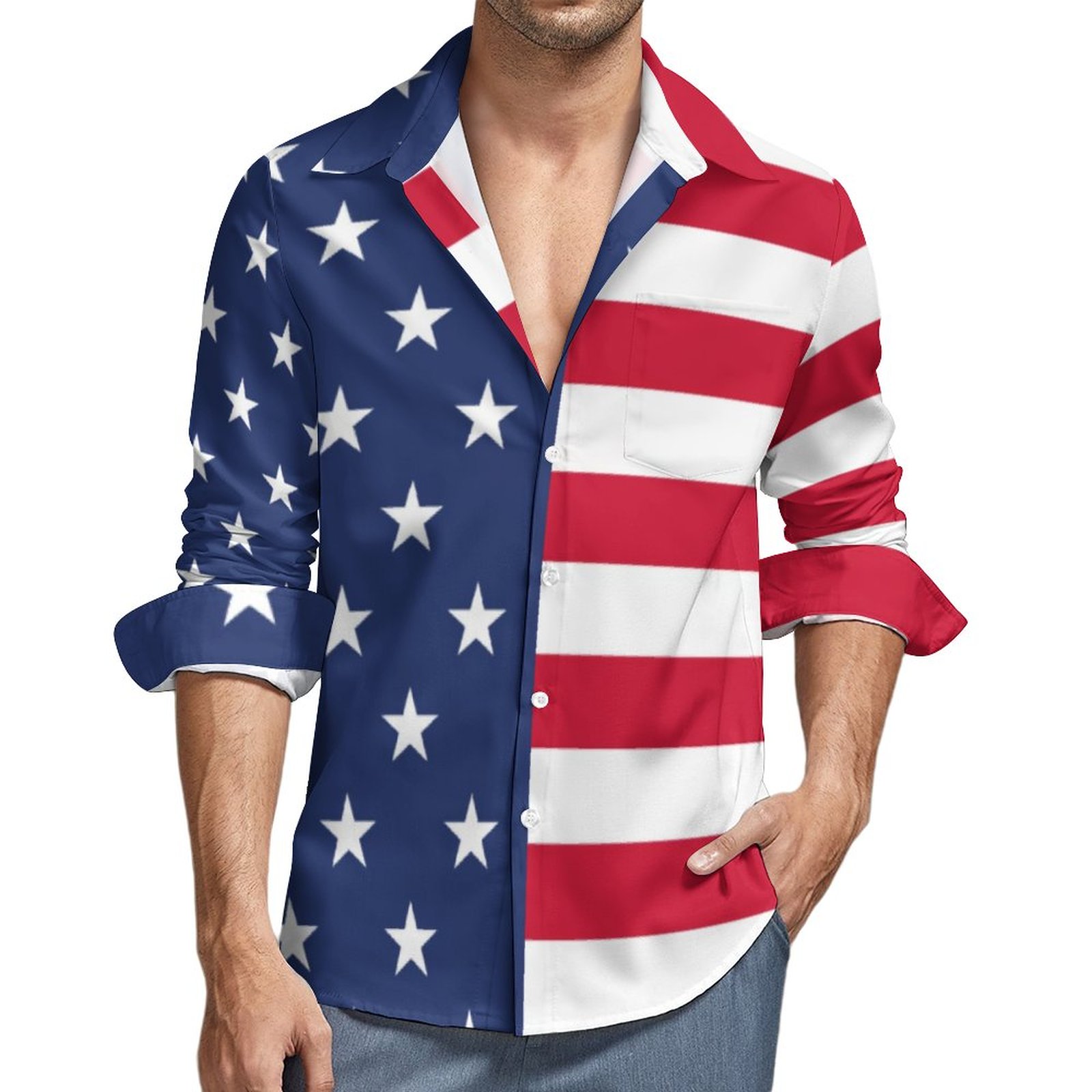 american flag long sleeve dress shirt American Flag America Patriotic Old Glory Men's Casual Long Sleeve Button Down Pocket Shirt