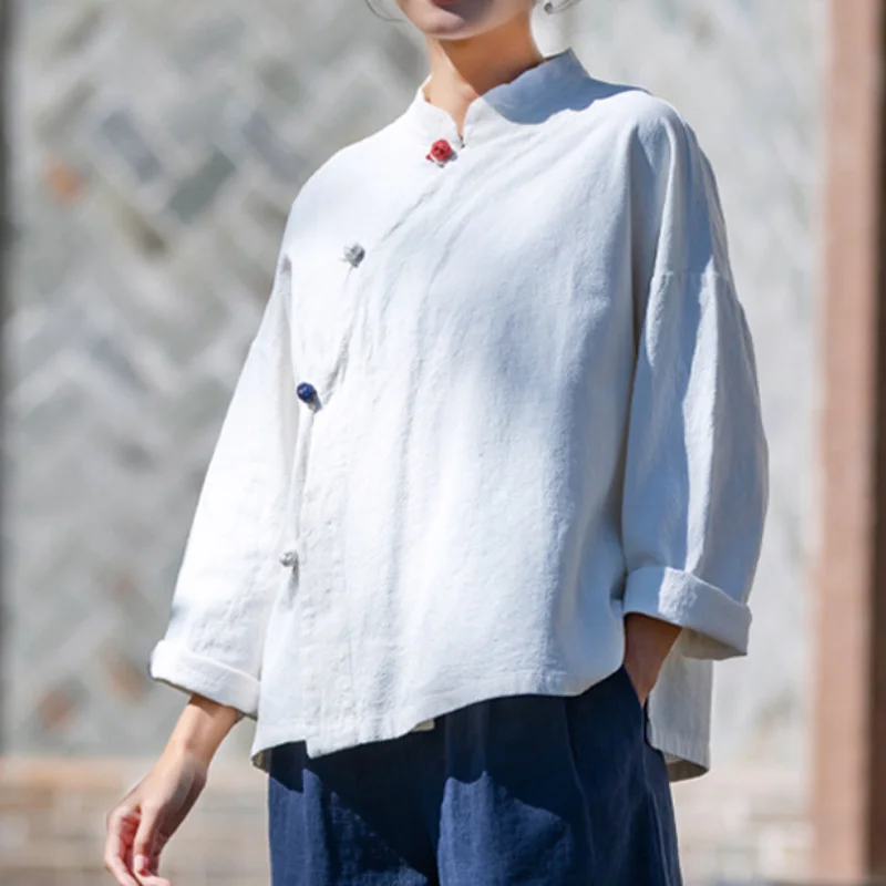Women's Casual Vintage Standing Collar Shirt Top