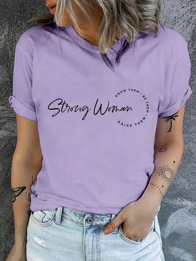 Strong Women Casual Crew Neck Cotton T-Shirt socialshop