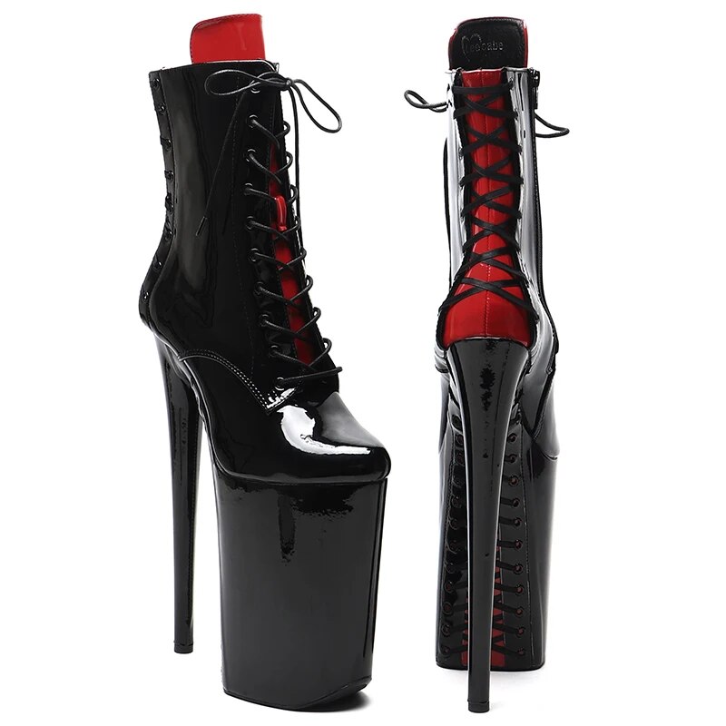 TAAFO 26CM/10inches Patent Black With Red Exotic High Heel Platform Party Shoes Pole Dance Boot